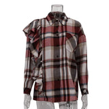 Purpdrank  Vintage Long Sleeves Pocket Blouses Collared Casual Tops 2025 Plaid Shirts for Women Spring Autumn Ruffle Button Down Shirts