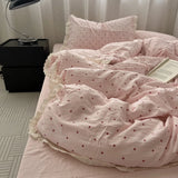 Purpdrank   Pink Polka Dot Lace Waed Cotton Bedding Set Tee Piece Pure Cotton Student Duvet Cover Cotton Quilt Cover All Cotton eet