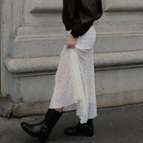 Purpdrank  Vintage Sheer Lace Maternity Skirts for Women Low Elastic Waist Loose Fit Long Skirt Casual Pregnancy Skirts Fashion Streetwear