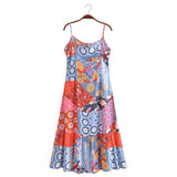 Purpdrank  BOHO Contrast Color Flower Print Midi Long Sling Dress Hippie Women Single-breasted Buttons Ruffles Hem Slit Robe Holiday