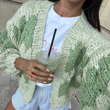 Purpdrank  Stripe Pattern Cropped Cardigans Vintage Lantern Sleeves Knitted Sweater Aesthetic Y2k Knitwear Coat Women Autumn Outwear Street