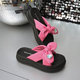 Purpdrank  Summer Bow Knot Crystal Decor Slippers for Women Thick Sole Pu Leather Sandalias Woman 2025 Casual Lightweight Slippers Mujer