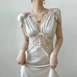 Purpdrank  Sexy Woman for Dresses Embroidery Flower Hook Hollow Elegant Silver Dress Bodycon Ladies Sleeveless Deep V Neck Vestido Party