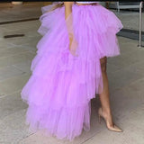 Purpdrank  Ins Style Lace Half Skirt Irregular Hem Long Skirt Forest System Pure Color Polyester Spring Summer Autumn High Elasticity St...