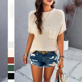 Purpdrank  Kaikuo Women's Elegant Casual Pure Color Knitwear Short-Sleeved Top Spring Summer European American Style Export