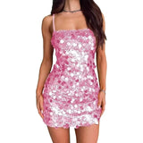 Purpdrank  Silver Sexy Backless Sequined Dress for Women 2025 Fashion Spaghetti Straps Cocktail Party Prom Summer Dresses Bodycon Mini Tube