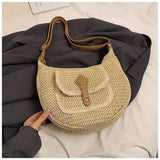 Purpdrank  Fashionable Rattan Handmade Shoulder Bag Solid Color Adjustable Shoulder Strap Crossbody Bag Versatile Women's Bag