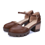 Purpdrank  Retro Women chunky Heel sandals brown square heels ankle strap plaltform comfort ladies shoes pumps