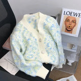 Purpdrank  Retro Softening Ageless Loose Women's Knitted Cardigan Short Diamond Pattern Outerwear V-neck Full Sleeve Casual Jacket