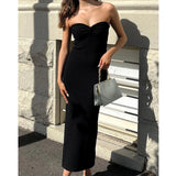 Purpdrank  Women's Clothing Summer Trend Slim Dress Solid Color Cross Off Shoulder Design Knit Versatile Elegant Cocktail Dress