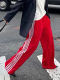 Purpdrank  Women's y2k Aesthetic Striped Print Pants Loose Elastic Waist Drawstring Straight Leg Casual Sweatpants with Pockets Streetwear