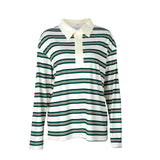Purpdrank   Spring New Women's Oversized Striped Polo Shirt Long Sleeve Half Button Collared Casual Top Retro Commute Streetwear