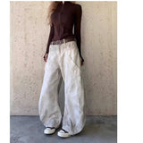 Purpdrank  Retro American Washed out Dirty Fit Jeans Casual Loose Women's Pants Knife Edge Deconstructed Design Long Trousers