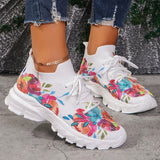 Purpdrank  Floral Print Women's Knitted Sneakers Summer 2025 New Breathable Air Mesh Casual Shoes Woman Light Weight Walking Sports Flats