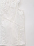 Purpdrank   Summer White Embroidery Flower Spliced Lace Sleeveless Tank Women Lacing Up Bow Front Loose Tank Top Crop Tops
