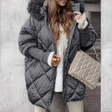 Purpdrank  Women’s Hooded Casual Parka Padded Coat Winter Warm Cardigan Jacket with Knit Sleeves Patchwork