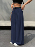 Purpdrank  Low Waist Wide Leg Suit Pants for Women American Loose Style Autumn Slimming Straight Casual Trousers Polyester Fabric