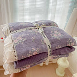 Purpdrank  Double Layer Yarn Bedding Set Print Floral Four Pieces Set Soft Comfortable Duvet Cover Bed Sheet With Pillowcases Home Textiles