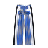 Purpdrank  Women Striped Trousers Summer Lace Up Casual Straight Leg Pants Mid waist Loose Women Pant