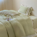 Purpdrank  French Double Layer Lace Ruffles Seersucker Bedding Set Duvet Cover Set Bedsheet Pillowcases INS Style Girls Room Bed Linen Set