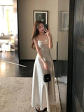 Purpdrank  Temperament Suspender Summer New Satin Slim Solid Color Versatile Elegant Dress