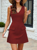 Purpdrank  Sexy Sleeveless Slim Mini Dress Women Summer Fashion Solid Color V-neck Backless Short Dresses Casual