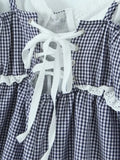 Purpdrank  Sexy Plaid Spliced Embroidery Lace Bra Corset style Mini Dress Women Bow Lacing up Backless Party Skater Sling Robe Holiday