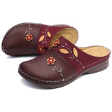 Purpdrank - Women Flat Floral Sandals PU Leather Material Comfortable Slippers for Valentine's Day Christmas Gift