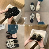 Purpdrank  Krazing Pot Plus Size Weave Med Heels Concise Slingback Mules Summer Sandals Dating Breathable Vacation Comfort Women Slippers