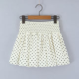 Purpdrank  Summer Sweet Polka Dot Print Mini BUD Skirt Women Elastic Waist Ball Gown Swing Skater Short Skirts Party Girl Beige Black