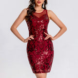 Purpdrank  Cocktail Dress For Women Sexy Sleeveless Sparkling Sequins Mesh Midi Dress Slim Fit High Waist Bodycon Cocktail Mini Dress Robes