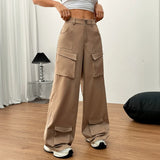Purpdrank  Spring and Summer Loose Casual American Wide-leg Pants Street Pocket Women's Overalls