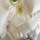 Purpdrank  Korean Princess Style Lace Ruffles Floral Bedding Set 100% Cotton Duvet Cover Bed Sheet/Fitted Sheet/Bed Skirt Pillowcases 3/4Pc