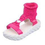 Purpdrank  Sandals Women Braided Geometric Wedge Knitted Elastic Summer Shoes Mesh Flat Sandals Hollow Out Female Sandals Mujer