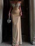 Purpdrank  Sexy Sheer Mesh Women Two Piece Dress Sets 2025 Summer Fashion Sequined Strapless Bandage Tube Top and Long Skirts Matching Set