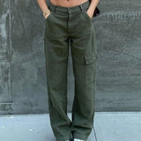 Purpdrank  Women's Retro Style Loose Jeans Autumn Clothing with Pockets European American Forest Color Street Fashion by