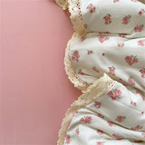Purpdrank  Bedding Set INS Girls Cherry Soft Washed Cotton Bed Sheet Queen King Size Duvet Set Flower Comforter Set Pillowcase Bed Linens