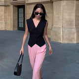 Purpdrank  Summer New Product Retro Black Short Suit Waist Vest Cardigan Sleeveless Vest Top Vest Foreign Style Fresh and Fashionable