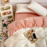 Purpdrank  Milk Velvet Bedding Set Skin-Friendly Winter Duvet Cover Set Soft Warm Quilt Cover Solid Color Flannel Thickened  Bedroom Decor