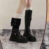 Purpdrank  Fashion Women Black Block High Heels Long Boots New Winter Warm Knee High Boots Soft Leather Thigh High Boots Shoes