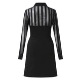 Purpdrank  Women's Dress Elegant  Long Sleeve Sheer Striped Mesh Patchwork Bodycon Midi Dress Party Evening A-Line Formal Dress Guest