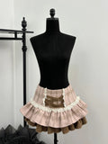 Purpdrank  Autumn Winter Sweet Lolita Women New 2 Piece Set Design Slash Neck Cute Bow Tops + Plaid Cake Skirt Female Korean Kawaii Clothes