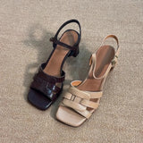 Purpdrank   French Strap Sandals Women Summer Skirts Flat Woven Hollow Artistic Retro Open Toe Roman Shoes Rubber Bottom Square Head
