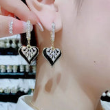 New Drop Glaze Black Love Zircon Double-layer Pendant Earrings For Women luxury Daily Aaccessories Party Jewelry Birthday Gifts