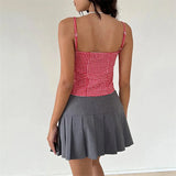 Purpdrank  y2k Tops for Women Fairycore Clothing Plaid Print Lace Trim Spaghetti Strap Sleeveless Camisole Vest Summer Streetwear