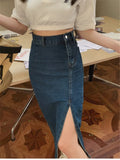 Purpdrank  Women's Midi Denim Skirt Spring Side Split High Wasit Jeans Skirts Straight Female A-line Pencil Skirt