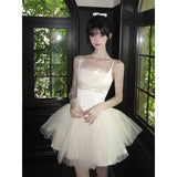 Purpdrank  Fairy Bow Mini Dress Women Birthday Party Prom Mesh Dresses Summer Korean Fashion Spaghetti Strap Bodycon Design Vestidos