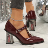 Purpdrank  Punk Elegant Pointed Toe High Heels Pumps Women 2025 New Trendy Thick Rose Heeled Dress Shoes Woman Y2K T-Strap Mary Jane Shoes