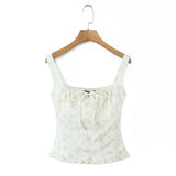Purpdrank  Sexy Floral Print Lacing Up Bow Ruched Chest Camisole Women Wood ears Hem Corset Tank Tops Side Zipper Girl Sexy Slim Crop Top