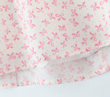 Purpdrank  Sexy White Pink Flower Print Bow Ribbon Strapless Dress Women Slim Waist Backless Mini Dresses A-lined Short Robe